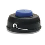 Front view of a trimmer head with a blue top and black casing.