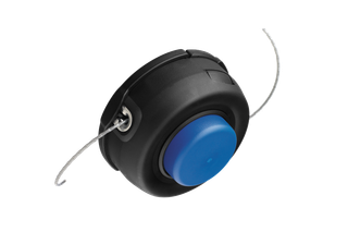 Vista frontale di una testina portafilo con centro blu e due linee sporgenti.