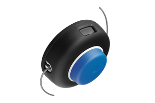 Vorderansicht eines Trimmerkopfes mit doppelter Fadennachführung.