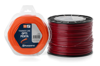 Front view of Husqvarna trimmer line packaging and spool.