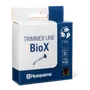 Front view of Husqvarna BioX trimmer line packaging, highlighting its biodegradable feature.