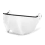 Front view of a clear protective visor with mounting holes.