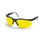 Apsauginių akinių su geltonais lęšiais vaizdas iš priekio.