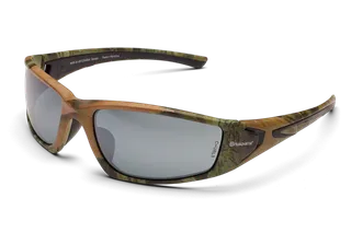 Side view of Husqvarna protective sunglasses with camouflage design.