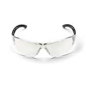 Front view of protective eyewear with clear lenses and black temples.