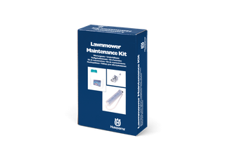 Front view of a Husqvarna lawnmower maintenance kit box.