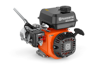 Side view of a Husqvarna HH 2120B engine with visible control lever and exhaust.
