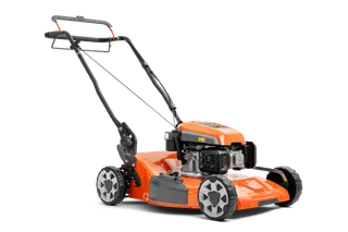 Страничен изглед на косачка Husqvarna с регулируема дръжка и здрави колела.