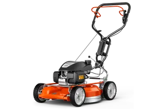 HUSQVARNA KLIPPO LB 553S e. Side view of a lawn mower with a robust handle and large wheels.