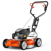 HUSQVARNA KLIPPO LB 553S e. Side view of a lawn mower with a robust handle and large wheels.
