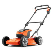 Side view of a Husqvarna battery-powered lawn mower.