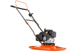 Side view of a hover lawn mower with a simple handle design.