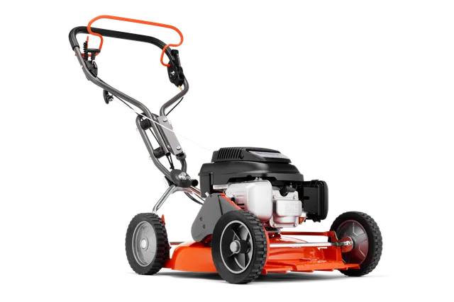 HUSQVARNA WB 48S e. Vista laterale di un tagliaerba a spinta dal design robusto.