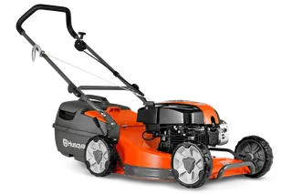 HUSQVARNA LC 19AP. มุมมองด้านข้างของเครื่องตัดหญ้า Husqvarna ที่แสดงการออกแบบและคุณสมบัติ