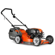 HUSQVARNA LC 19AP. มุมมองด้านข้างของเครื่องตัดหญ้า Husqvarna ที่แสดงการออกแบบและคุณสมบัติ