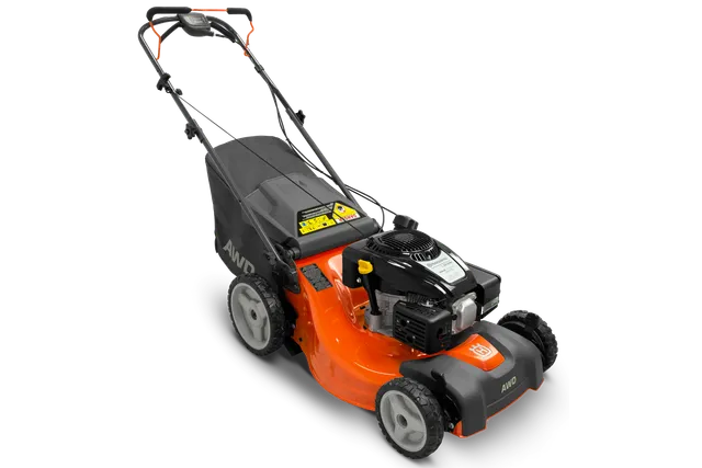 HUSQVARNA L 221AHK. Top view of a lawn mower with a visible engine and grass collection bag.