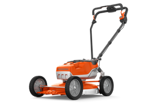 Vue latérale d’une tondeuse à batterie Husqvarna.