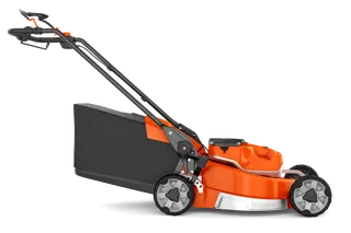 Husqvarna akutoitel muruniiduki külgvaade.