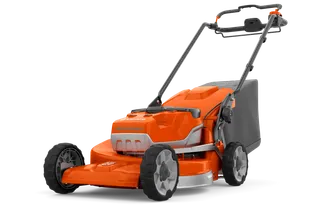 Husqvarna akutoitel muruniiduki külgvaade.