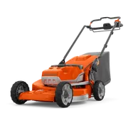 Husqvarna akutoitel muruniiduki külgvaade.