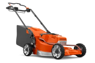 Husqvarna akutoitel muruniiduki külgvaade.