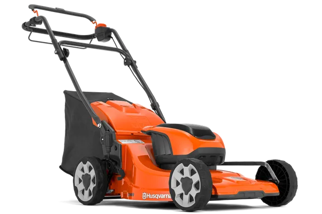 Вигляд збоку на акумуляторну газонокосарку Husqvarna.