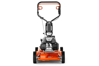HUSQVARNA KLIPPO LB 553S e. Front view of a lawn mower with a handle and visible engine components.