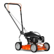 HUSQVARNA KLIPPO LB 442. Sett fra siden av en gressklipper med enkel utforming og store hjul.