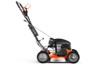 HUSQVARNA KLIPPO LB 548S e. Side view of a lawn mower with adjustable handle and large wheels.