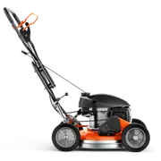 HUSQVARNA KLIPPO LB 548S e. Side view of a lawn mower with adjustable handle and large wheels.
