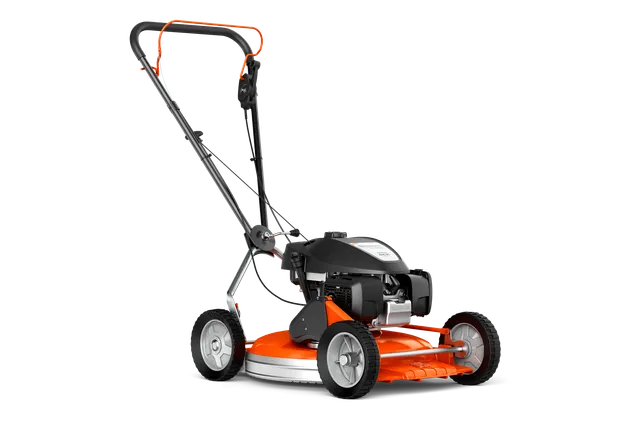 HUSQVARNA KLIPPO LB 453S. Nähtava lõikekorpusega lükatava muruniiduki külgvaade.