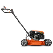 Tagliaerba Husqvarna LB 246E. Vista laterale di un tagliaerba con motore e impugnatura a vista.