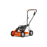 HUSQVARNA KLIPPO LB 453S. Käepideme ja nelja rattaga muruniiduki külgvaade, sobib aiahoolduseks.
