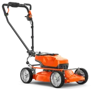 A Husqvarna akkumulátoros fűnyíró oldalnézete.