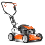 Вигляд збоку газонокосарки Husqvarna з міцною рамою та регульованою ручкою.