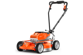 Vue latérale d’une tondeuse à batterie Husqvarna.