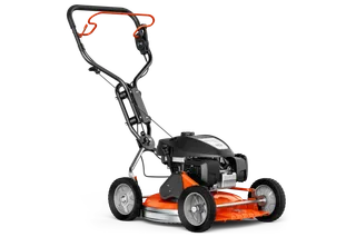 HUSQVARNA KLIPPO LB 548S e. Side view of a walk-behind lawn mower with a sturdy handle and visible engine.