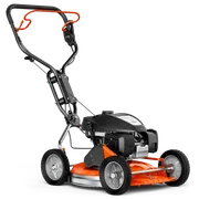 HUSQVARNA KLIPPO LB 548S e. Side view of a walk-behind lawn mower with a sturdy handle and visible engine.