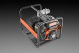 Side view of a Husqvarna construction water pump with protective frame.