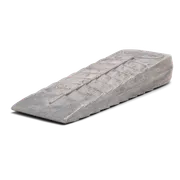 Side view of a metallic wedge used in construction or forestry.