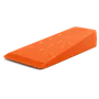 Side view of an orange plastic wedge with textured surface.