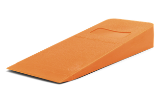 Side view of a plastic wedge used for splitting logs.