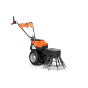Front view of a Husqvarna commercial front mower with cutting deck.