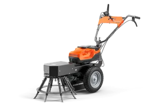 Front view of a Husqvarna commercial front mower with cutting deck.