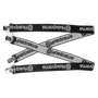 Top view of Husqvarna branded suspenders with metal clips.