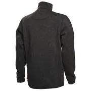 Rückansicht einer langärmeligen Jacke mit hohem Kragen.