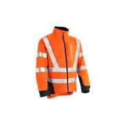 Vue de face d’une veste de travail Husqvarna avec bandes réfléchissantes.