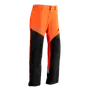 Front view of Husqvarna chainsaw trousers with logo.