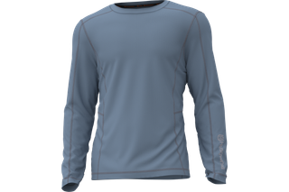 Vue de face d’une chemise de travail à manches longues avec coutures apparentes.
