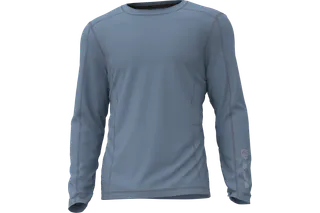 Vue de face d’une chemise de travail à manches longues avec coutures apparentes.